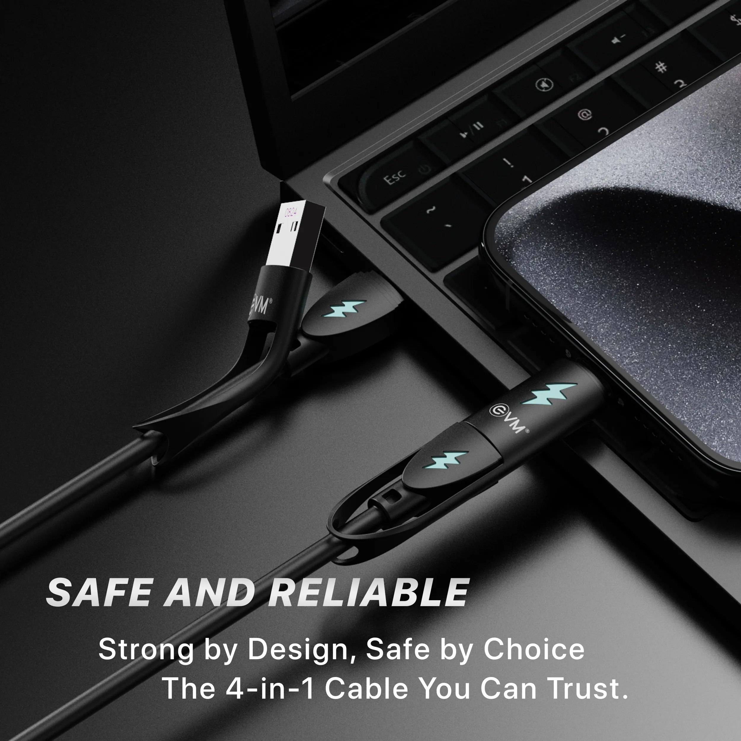 EVM 4-in-1 Charge & Sync Cable 60W 1M (USB | Iphone | Type-C) EVM-M-5-B view 6